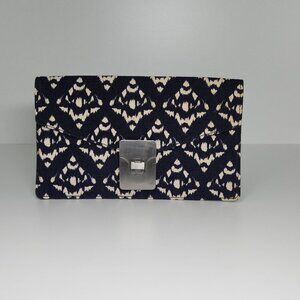 NWT Talbots Purse Blue/Beige Silver Lock Folding Clutch